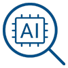 magnifying glass with computer chip ai icon