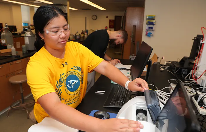 a student works in a lab