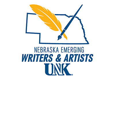 outline of a quill pen over nebraska with the words nebraska emerging writers and artists
