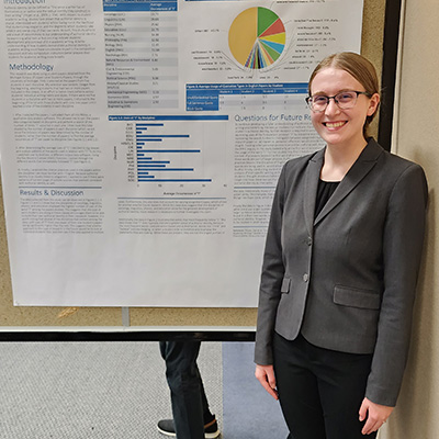 a student presents a research poster