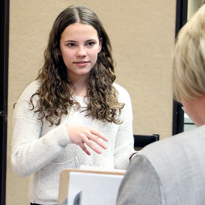 a student presents during history day