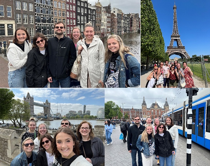 a collage of photos featuring dr van ingen leading tours throughout Europe