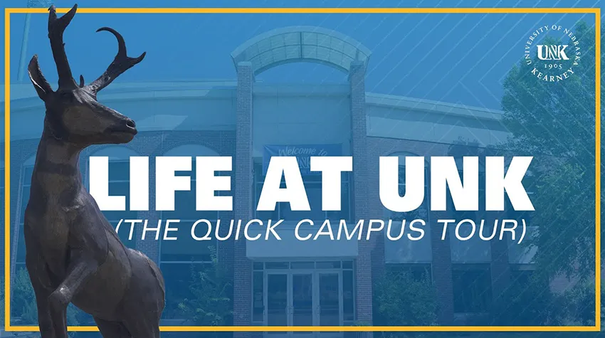 a youtube video thumbnail showing the loper statue and the words life at unk the quick campus tour