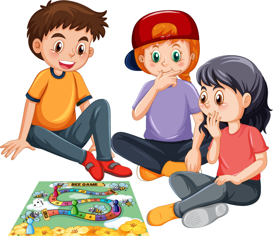 Three children playing a board game together on the floor, smiling and engaged in the activity.