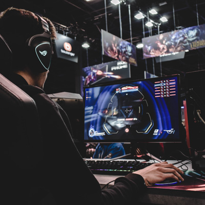 Guy playing online video games