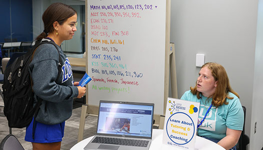 a student talks with a tutor