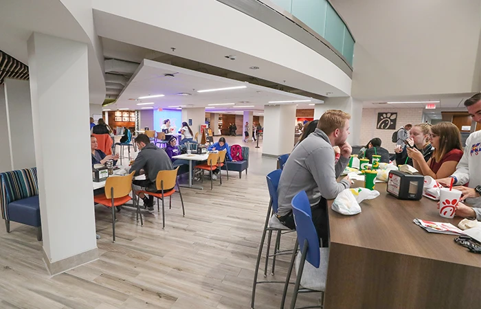 wide shot of the food court