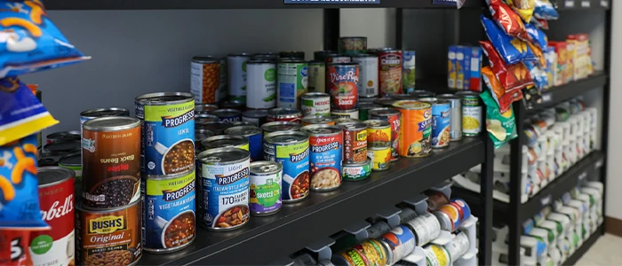 canned goods on a shelf at the loper pantry